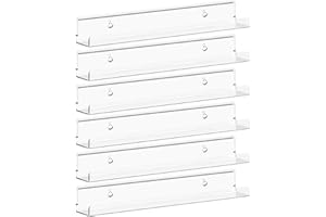 Lifewit Narrow Floating Shelves for Vinyl Record 6 Pack, 12" Clear Wall Shelves for Nail Polish/Book/Picture/Makeup, Acrylic Wall Mount Display Shelf Organizer for Bedroom, Living Room, Bathroom Decor