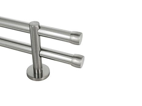 Dekobase Vorhang Gardinenstange Metall Andrax Wand Montage 2 läufig komplett Set, 20 mm Ø, Edelstahl-Optik, 260 cm