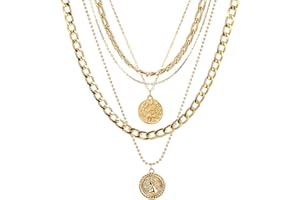 INENIMARTJ Gold Pirate Necklace for Women Chunky Gold Layered Necklace for Women Punk 80s 90s Coin Pendant Necklace Pirate Jewelry Women Halloween Pirates costume Accessories (A Coin)