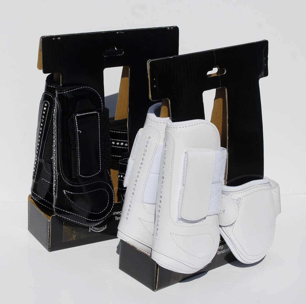 Rhinegold Patent/Crystal Tendon & Fetlock Boot Set-Pony-Wte