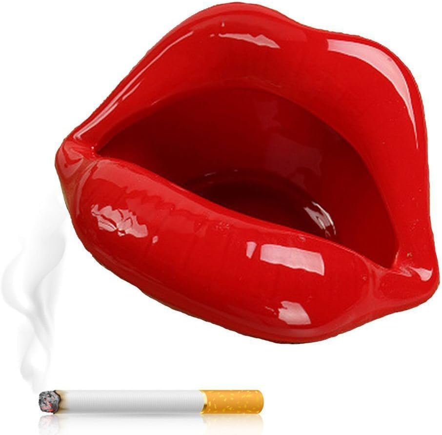 Cestlafit Sexy Lips Ceramic Ashtray - Ashtrays Modern Ash Tray Holder Decor Tray for Home Office Decorations,Gift Ashtray,Red
