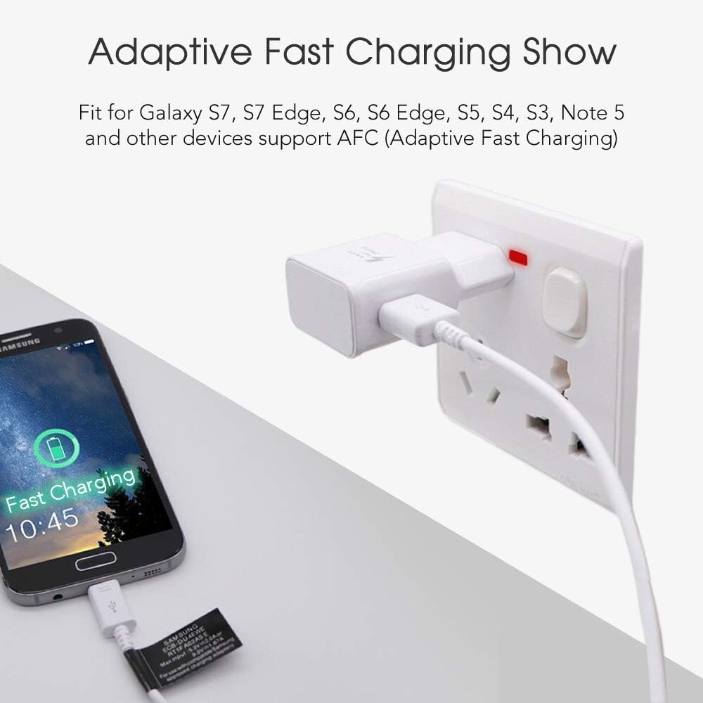Adaptive Fast Charger Kit Compatible Samsung Galaxy S6/ S7/ Edge/Plus/Active/Note 5 / Note 4, USB 2.0 Fast Wall Charger Adapter and Micro USB Cable: Home Audio & Theater