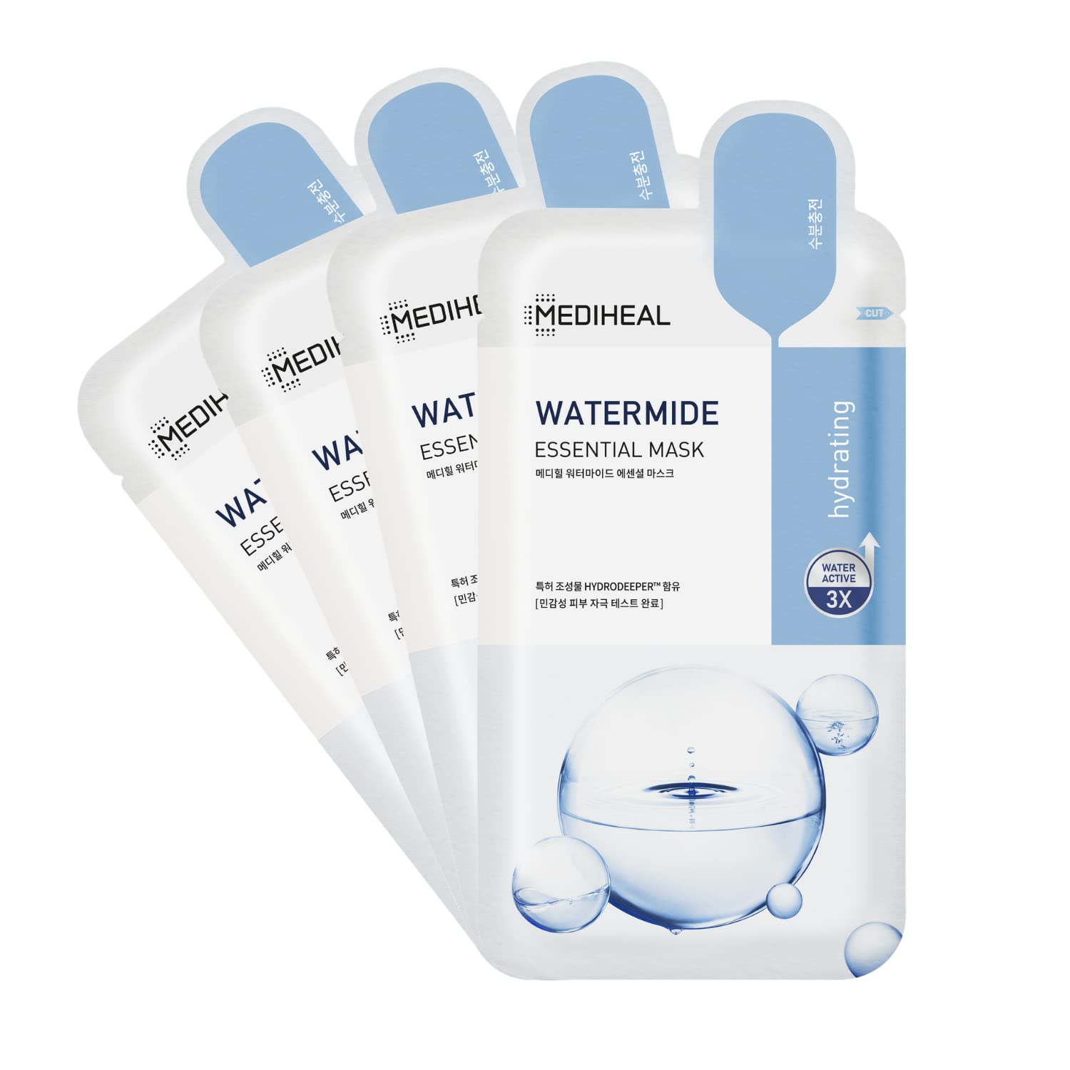 Mediheal Best Essential Mask Hydrating Moisturizing Calming Soothing Lifting (Watermide 4 Pack)