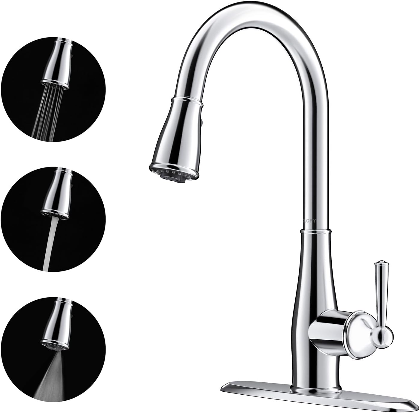 CLOFY Kitchen Sink Tap with Pull Down Sprayer, 3 Function Spray Sink Faucet, Sink Mixer Tap, Chrome Kitchen Tap [Energy Class A+]