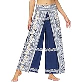 Ainuno Boho Pants Wide Leg Palazzo Pants with Slits for Women Flowy Hippie Pant Thin