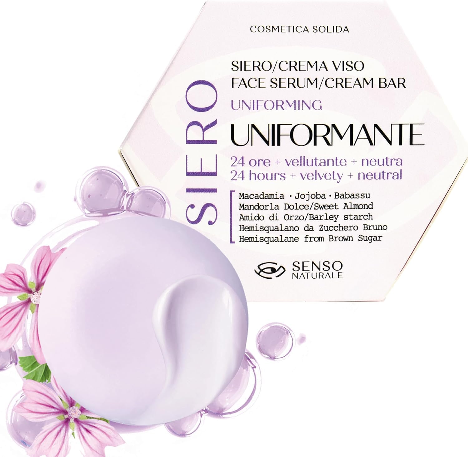 Senso Naturale 24 Hours Uniforming Solid Face Serum for All Skin, Equivalent to 150 ml of a Traditional Serum