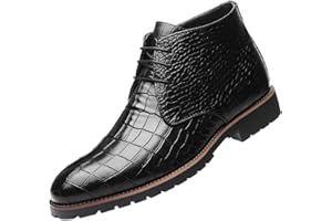 Santimon Mens Boots Casual Faux Alligator Patent Leather Oxfords Ankle Lace-up Dress Boots