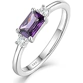 Vesitim Dainty Baguette Wedding Band Sterling Silver Emerald-Cut Birthstone Jewelry Size 5-10 Stackable Rings for Women