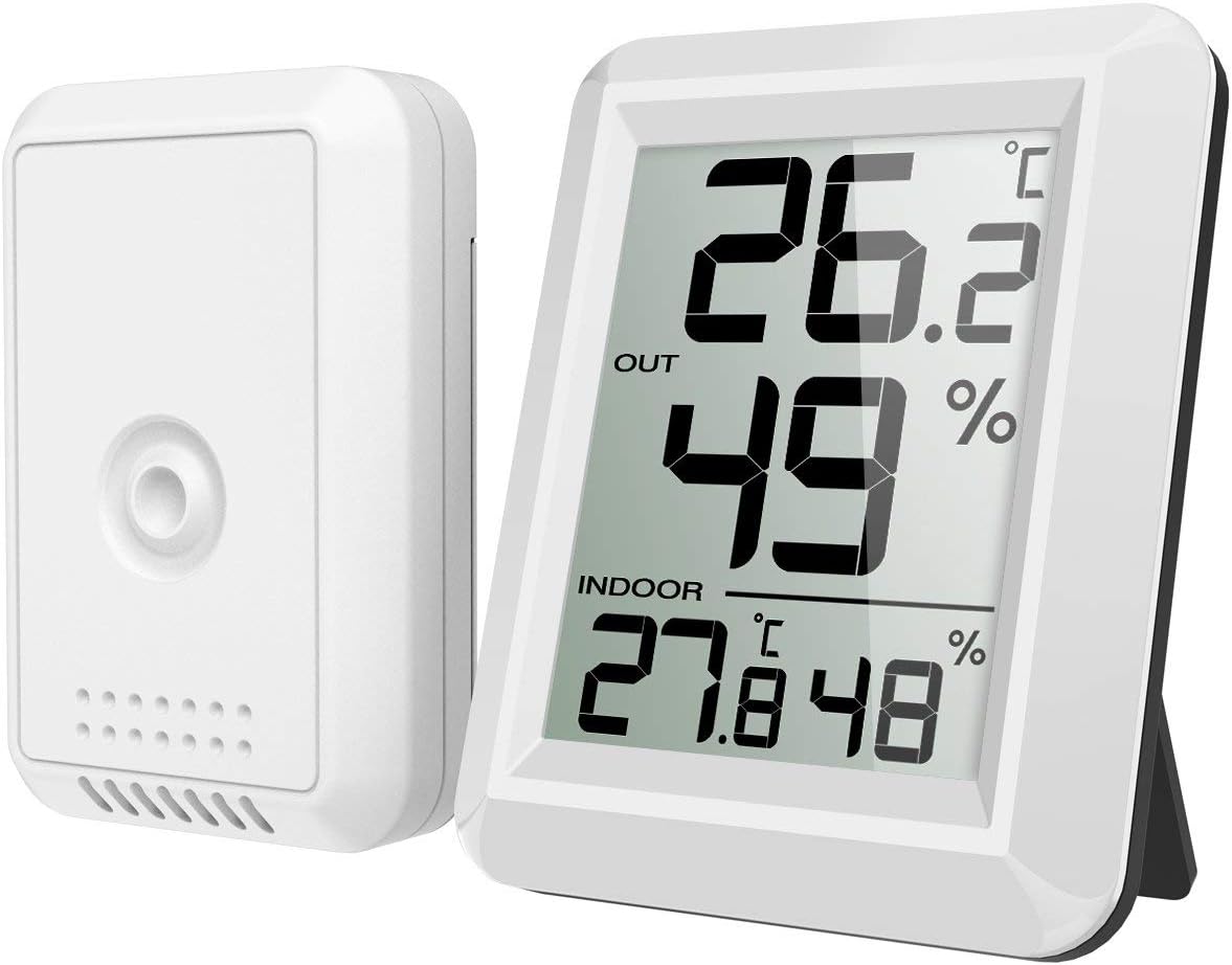 Indoor Outdoor Thermometer, Digital Hygrometer, Humidity Monitor Wireless with LCD Display, Room Thermometer and Humidity Gauge