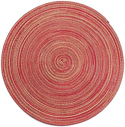 LOHAS Home 35cm Round Placemat Table Mat Set of 6 Braided Woven Placemats Washable for Kitchen Dining Table Party Gatherings (Burgundy)