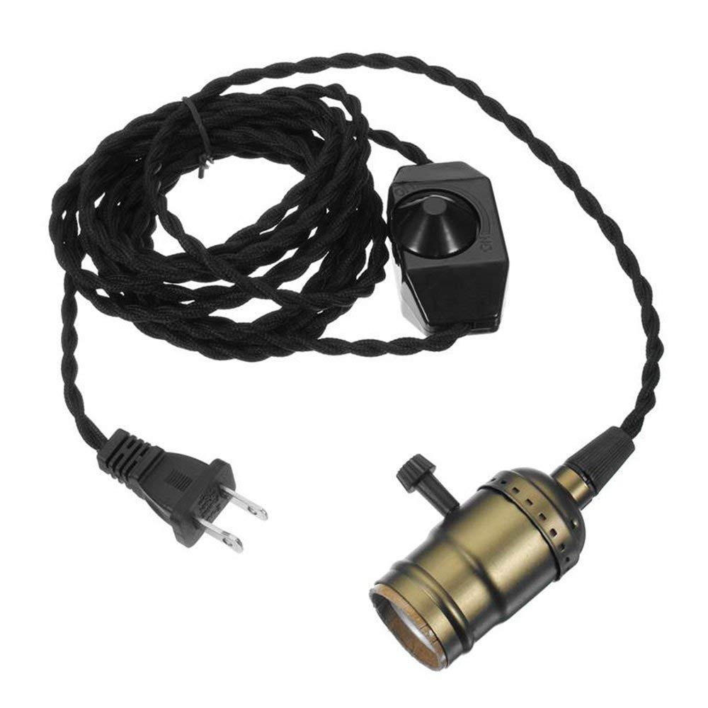 Photo 1 of Single Vintage Bulb Cord Edison Socket lamp Plug Pendant Light with Dimmer,ZHMA Industrial DIY Lamp Holder E26/27 Base,4.5M(14.8FT) Twisted Black Cloth Cord Hanging Light Fixture(with Swith and Plug)