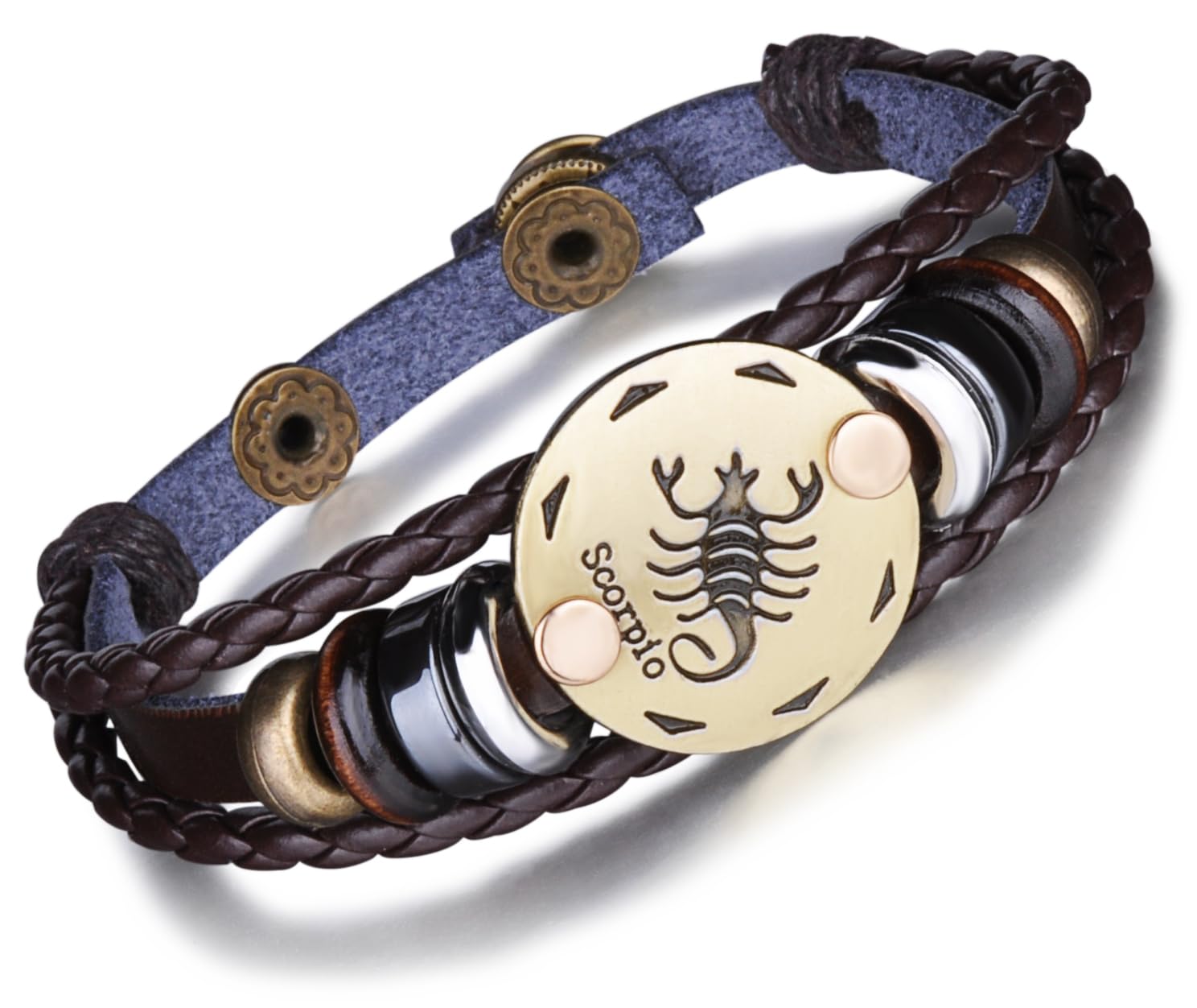 Infinity U Punk Fashion 12 Constellations Zodiac Sign Men's Women's Charm Bracelet Braided Leather Alloy Multilayer Brown Bangles Scorpio (Scorpio)