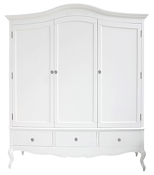 Juliette Large White 3 Door Wardrobe With Crystal Handles French