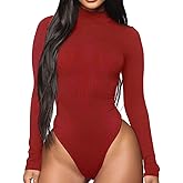 PALINDA Women's Turtleneck Long Sleeve Ribbed Knit Bodysuit Sexy Bodycon Stretchy Leotards