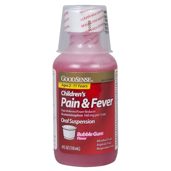 GOODSENSE CHILDREN’S PAIN RELIEVER ORAL SUSPENSION LIQUID, BUBBLE GUM FLAVOR, ACETAMINOPHEN 160 MG PER 5 ML, EFFECTIVE, SAFE PAIN RELIEVER/FEVER REDUCER FOR CHILDREN AGE 2-11 YEARS, 4 OUNCES