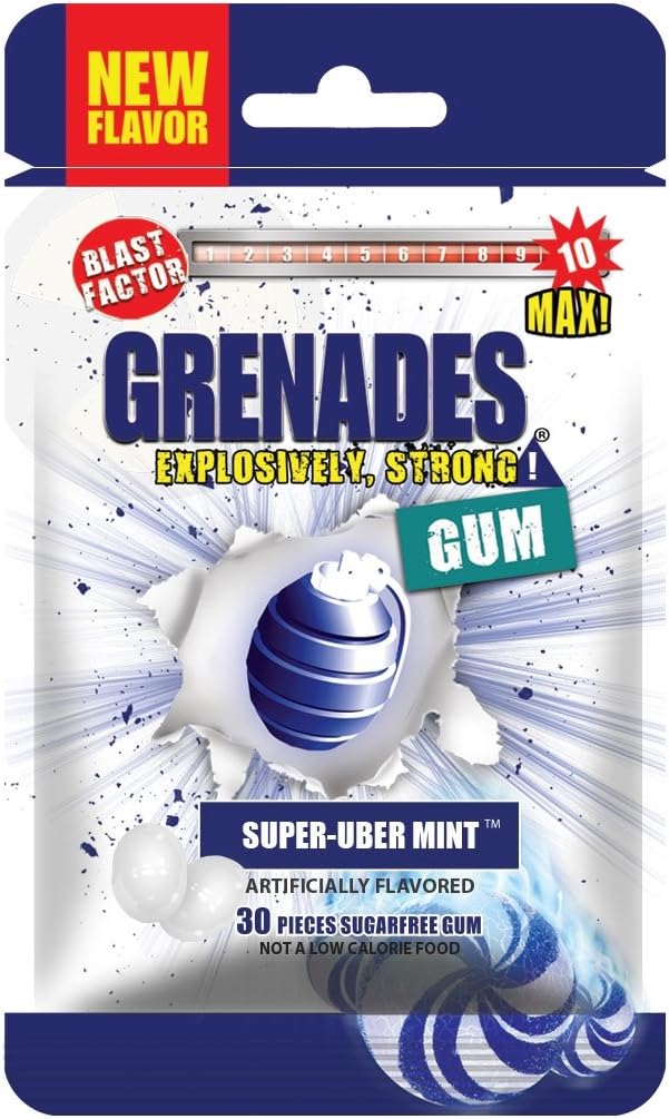 Grenades, Explosively Intense Sugar Free Chewing Gum (Super-Uber Mint, 2 Pack)
