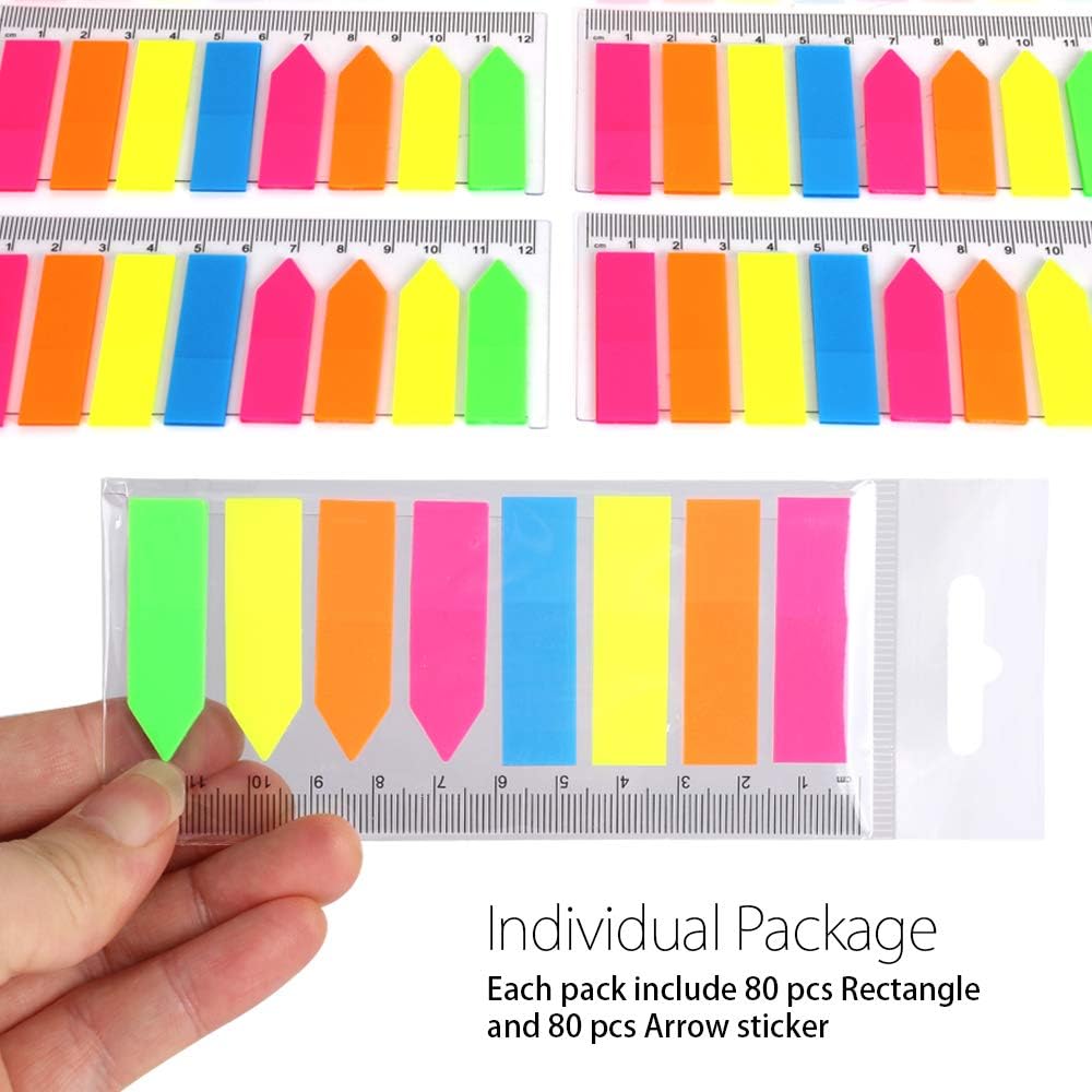 960 Pieces Neon Page Markers, FANDAMEI 6 Sets Translucent Page Flags Fluorescent Index Tabs Sticky Notes Tabs with 12 cm Measurement for Page Marker : Office Products