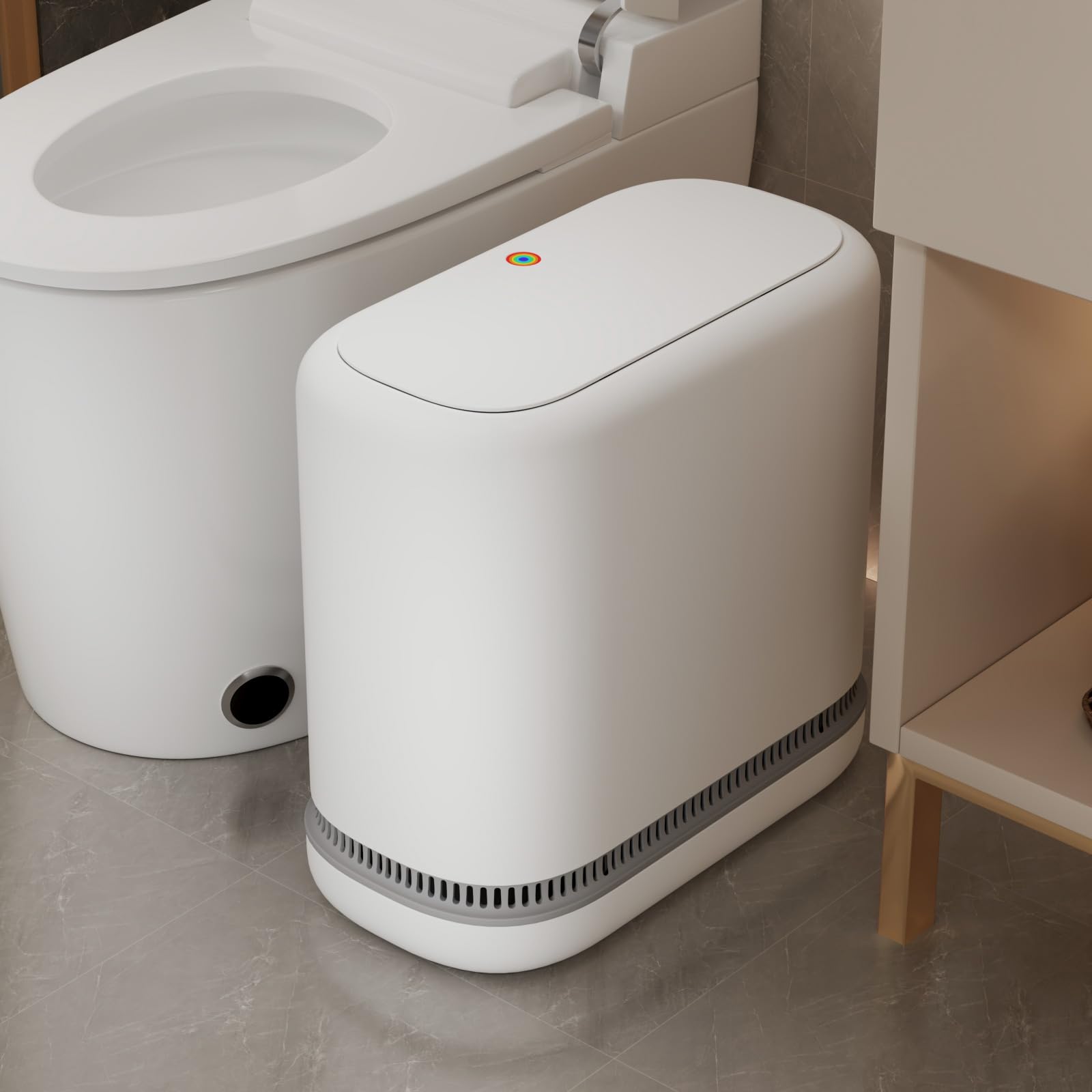 Photo 1 of O-MART Bathroom Trash Can with Lid, Slim 3.2 Gallon Vacuum adsorption Garbage Bin, Narrow Press Top Waste Basket for Odor Control & Dog Proof for Bathroom Bedroom Office Home