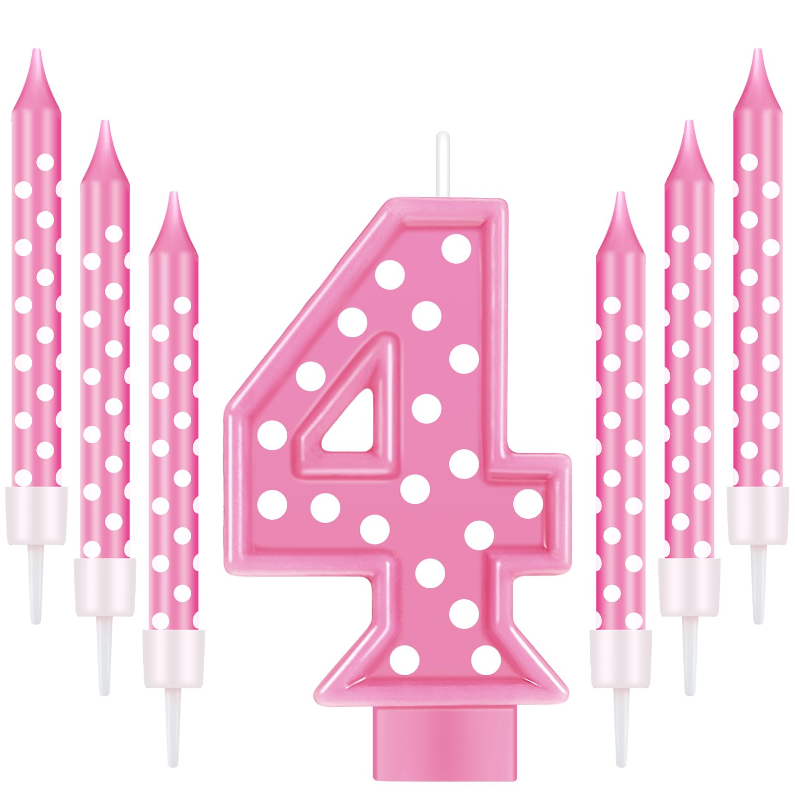 Photo 1 of Amylove 4 Birthday Candle Girls 3 Inch Hot Pink Candle with 6 Pcs Polka Dot Candles Number 4 3. 8 Inch for Cake Topper First Party Birthday Decorations for Girl
