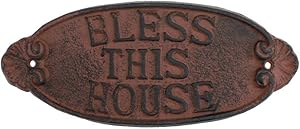 Treasure Gurus Cast Iron Bless This House Sign ~ Religious Plaque