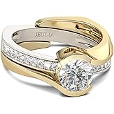 Jeulia 2.5 Carat Asymmetric Rings Women Round Cut Diamond Ring Set 14k Gold Plated Cubic Zirconia Engagement Rings Anniversary Promise Romantic Jewelry Gift