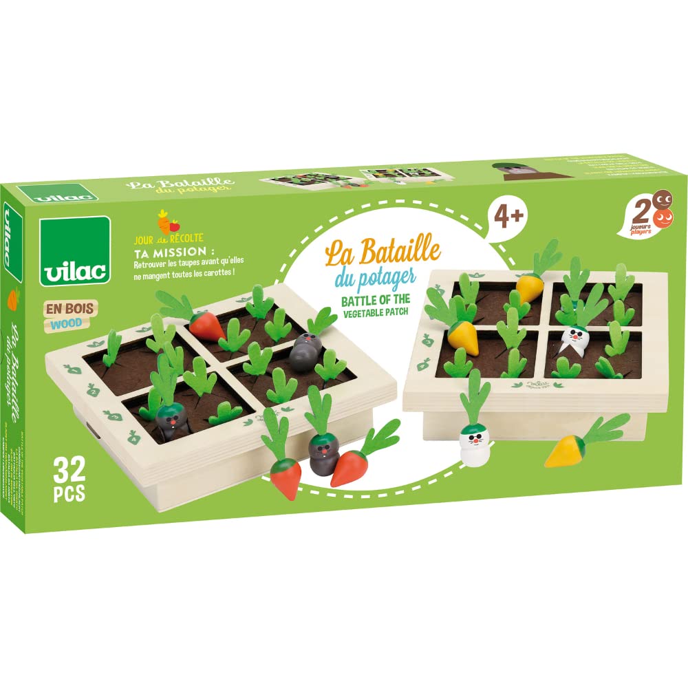 Vilac Wooden and Felt Battleship Style Game, Vegetable Garden Theme, Modern Twist on Classic Board Game, 4 Years+
