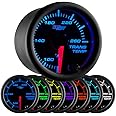 GlowShift Black 7 Color 260 F Transmission Temperature Gauge Kit - Includes Electronic Sensor - Black Dial - Clear Lens - for Car & Truck - 2-1/16" 52mm