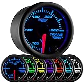 GlowShift Black 7 Color 260F Automatic Transmission Temp Gauge Kit - Includes 1/8-27 NPT Electronic Sensor & Wiring - Multi-C