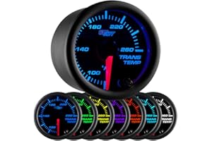 GlowShift Black 7 Color 260F Automatic Transmission Temp Gauge Kit - Includes 1/8-27 NPT Electronic Sensor & Wiring - Multi-C