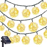 Solar String Lights Outdoor,Oak Leaf 19.7 ft 30 LED Rattan Ball LED Fairy Lights for Outdoor Garden Backyard Patio Party,Warm White, 2 Modes