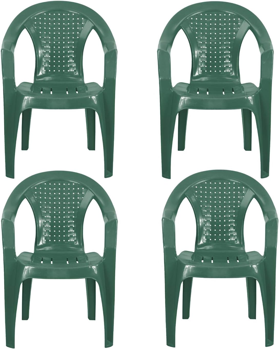 Plastic Garden Chairs - GREEN Set of 4 - Stackable with Woven Detail