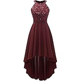 Dressystar Women's Sequin Halter Cocktail Prom Dresses Hi-Lo Sparkly Glitter Homecoming Bridesmaid Wedding Guest Dress