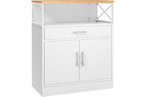 Shintenchi Kitchen Buffet Cabinet with Adjustable Shelf, Modern Kitchen Storage Cabinet,Farmhouse Coffee Bar Cabinet（White）