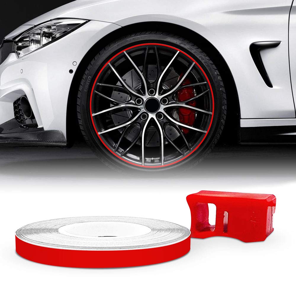 4R Quattroerre.it Refractive Wheel Stripes for Car Wheel Rim, Red, 5 mm x 6 mt