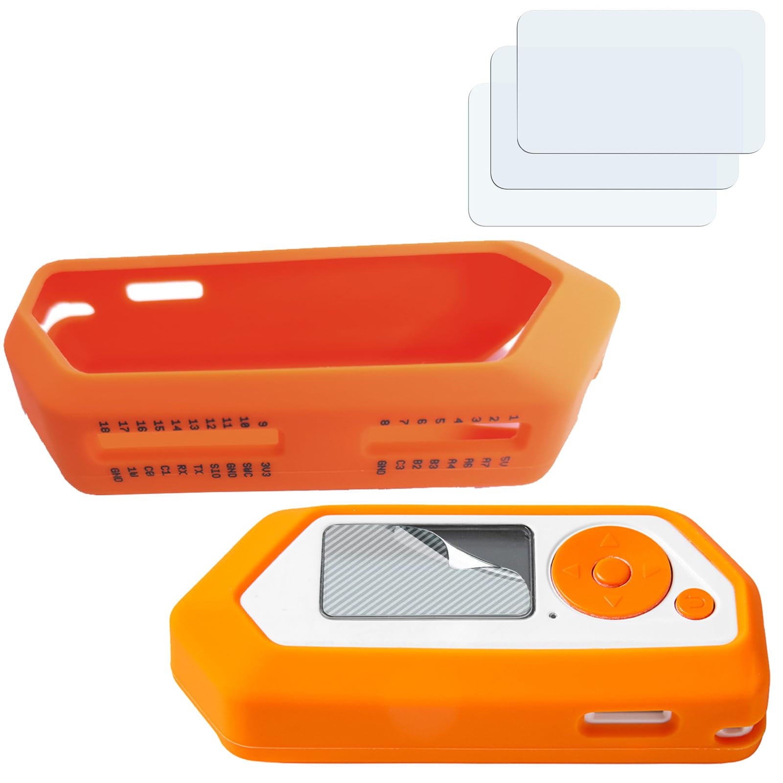 ANBOO Silicone Case and 3 x Screen Protectors for Flipper Zero, Flipper Zero Hacking Tool, Orange