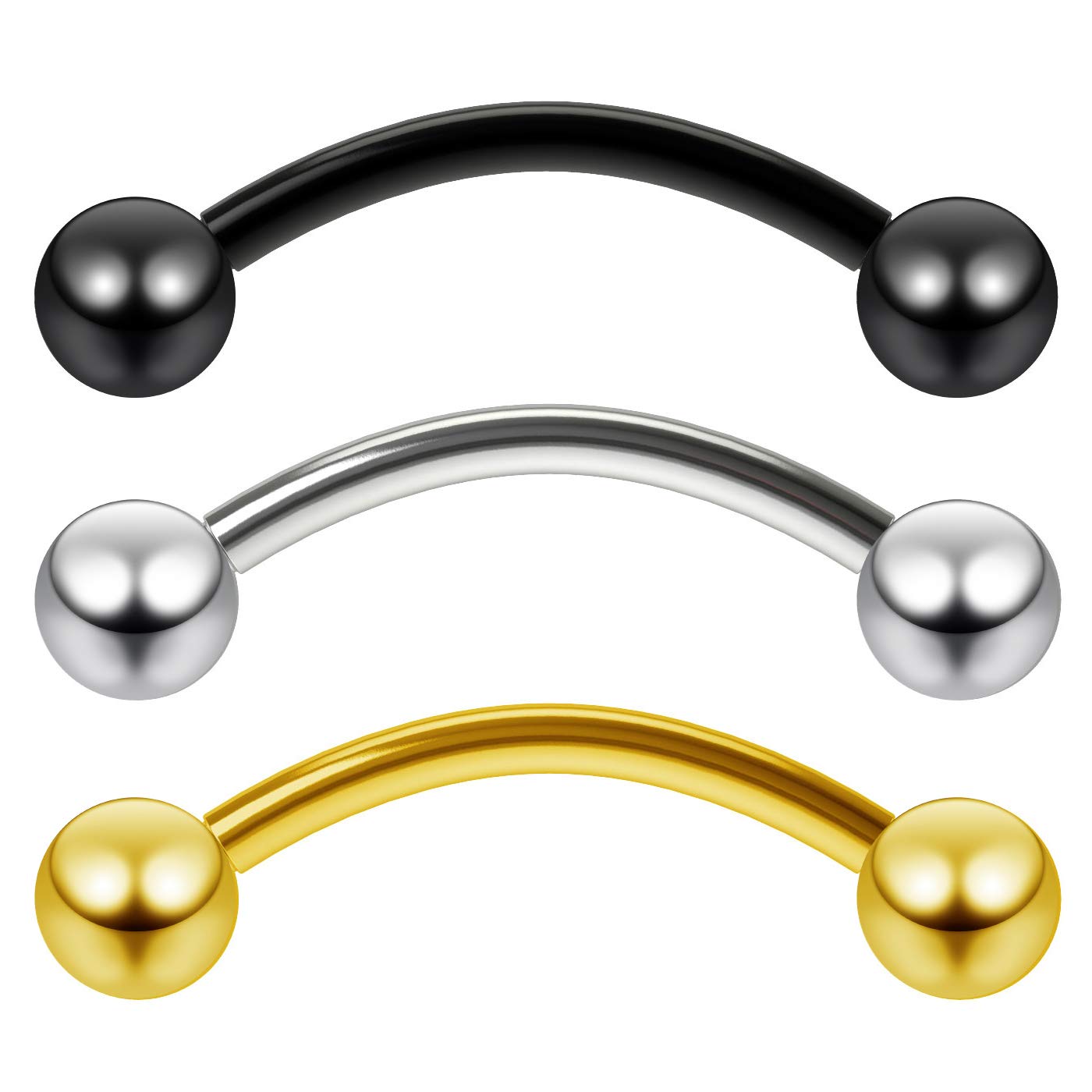 3pc Curved J-Curve Barbell 16g 1.2mm Vertical Labret Bar Earring Gauge Hypoallergenic Piercing Bar for Women Men 10mm
