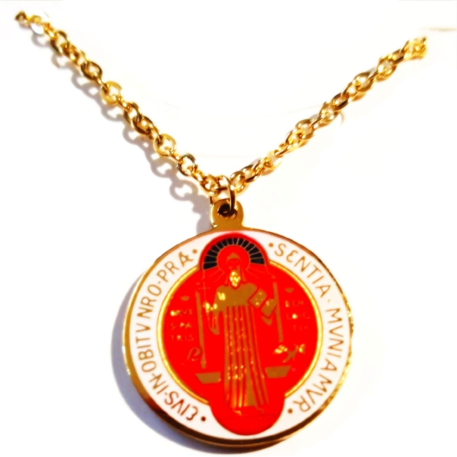 R8 - New Colorful Protection St Benedict Medal Necklace 18K Gold Filled Vintage Antique Men`s Women`s Boys Girls