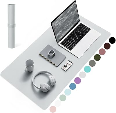YSAGi Non-Slip Desk Pad Waterproof PVC Leather 80x40 cm Silver Grey