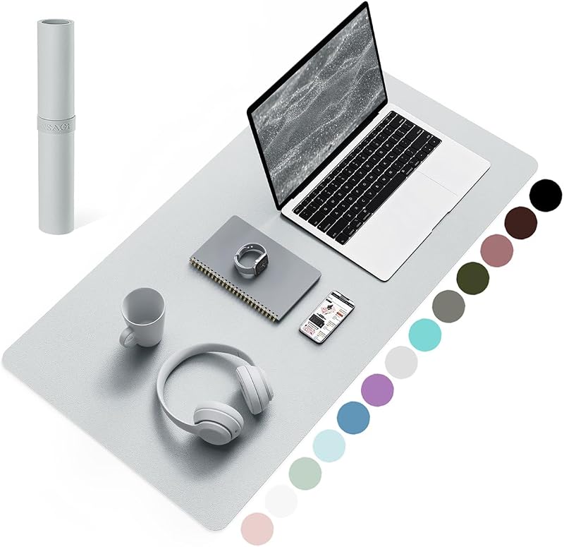 YSAGi Non-Slip Desk Pad Waterproof PVC Leather 80x40 cm Silver Grey