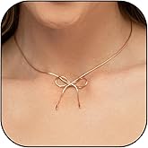 HUASAI Bow Necklace Gold Dainty Bow Pendant Choker Chain Necklace Trendy Jewelry Gift Christmas Gifts Stocking Stuffers