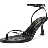 ISNOM Womens Sandals Round Toe Low Heels Strappy Ankle Strap Kitten Heel Comfort Dress Party Shoes