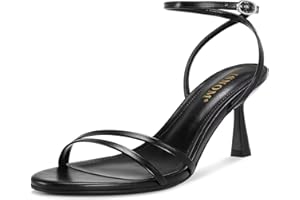 ISNOM Womens Sandals Round Toe Low Heels Strappy Ankle Strap Kitten Heel Comfort Dress Party Shoes