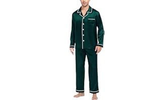 SWOMOG Mens Silk Satin Pajamas Set Long Sleeve Sleepwear Button-Down Pj Two-piece Loungewear with Long Pants S-XXL