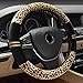 FrohLila EcoGehen Universal Fit Plush Car Steering Wheel Cover 37-39CM/15 Anti Slip Breathable Protector Leopard Print Warm Auto Accessory for Winter Autumn - Black & Beige