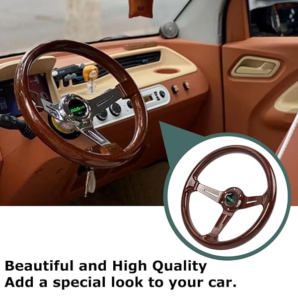 RASTP WALNUT WOOD GRAIN TRIM RACING STEERING WHEEL, 13.8”/350MM 6 BOLTS STEERING WHEEL