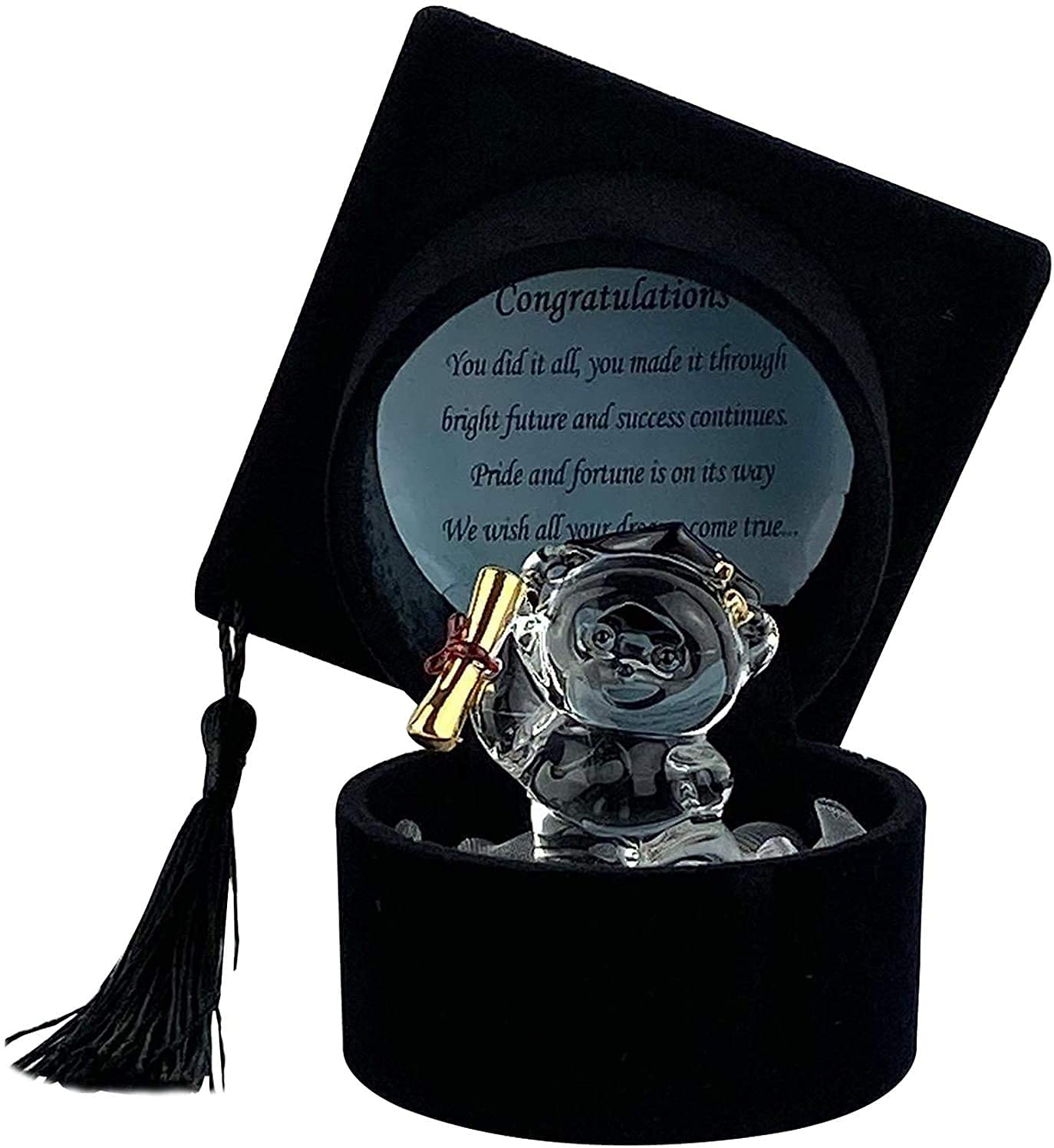 SAFRI Graduation Gift Keepsake Crystal Teddy with Poem box Graduation Present Passing Exams gift