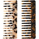 Large Hair Detangling Comb - Wide Tooth Comb Cellulose Detangler Combs for Women Thick Curly Wavy Wet Dry Hair 2 Pack (Tortoise Shell, Ivory)