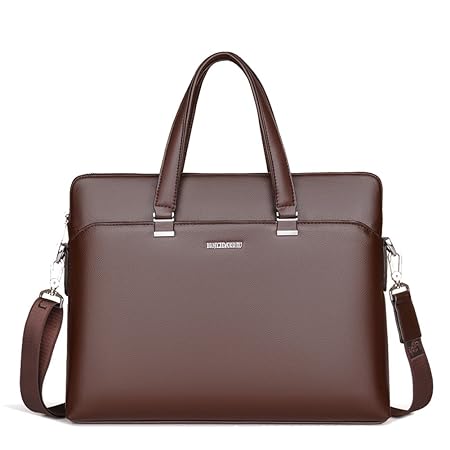 DeLamode Men Business Office Bags Soft Leather Handbag Crossbody Messenger Backpacks Brown