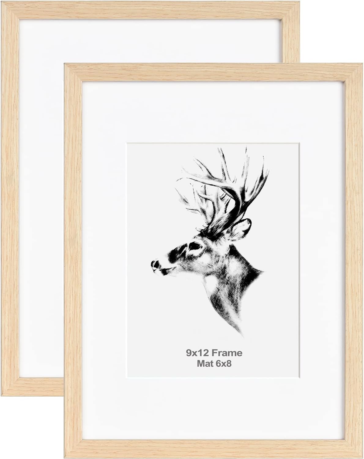 Photo Albums, Frames & Accessories - Yaetm 9x12 Oak Picture Frame Matted to 6x8 Set of 2, Solid Natural Wood Photo Frames with Tempered Glass, 9 by 12 Wooden Picture Frames for Horizontal and Vertical Wall Mounting (2 Pack, Oak)