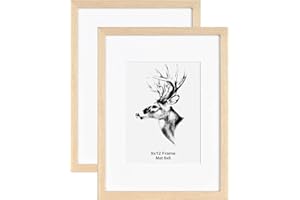 Yaetm 9x12 Oak Picture Frame Matted to 6x8 Set of 2, Solid Natural Wood Photo Frames with Tempered Glass, 9 by 12 Wooden Picture Frames for Horizontal and Vertical Wall Mounting (2 Pack, Oak)